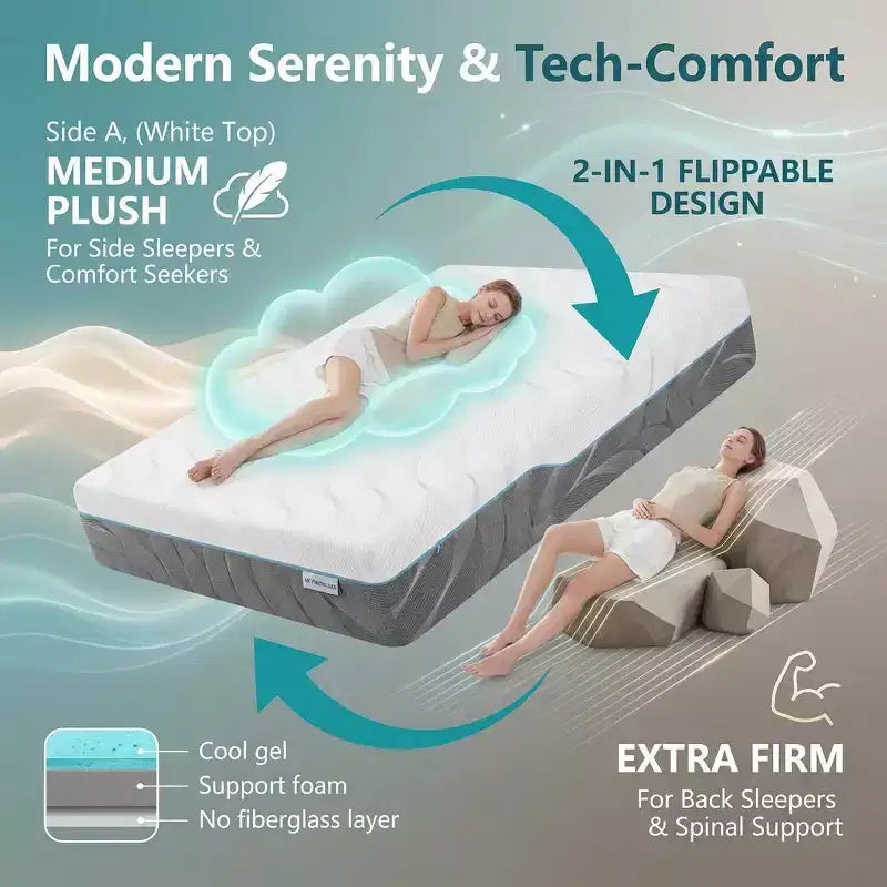 Matelas en mousse à mémoire de forme Dyonery, lit en boîte en gel double face, support moyen et ferme sans fibre de verre pour soulager la pression