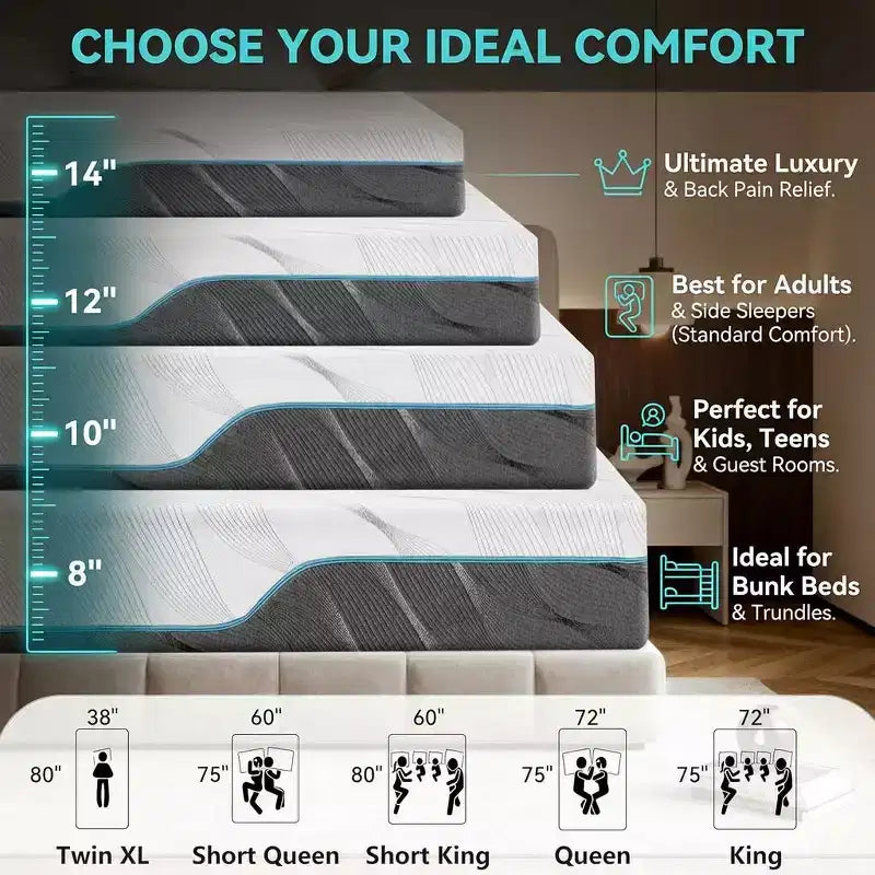Matelas en mousse à mémoire de forme Dyonery, lit en boîte en gel double face, support moyen et ferme sans fibre de verre pour soulager la pression