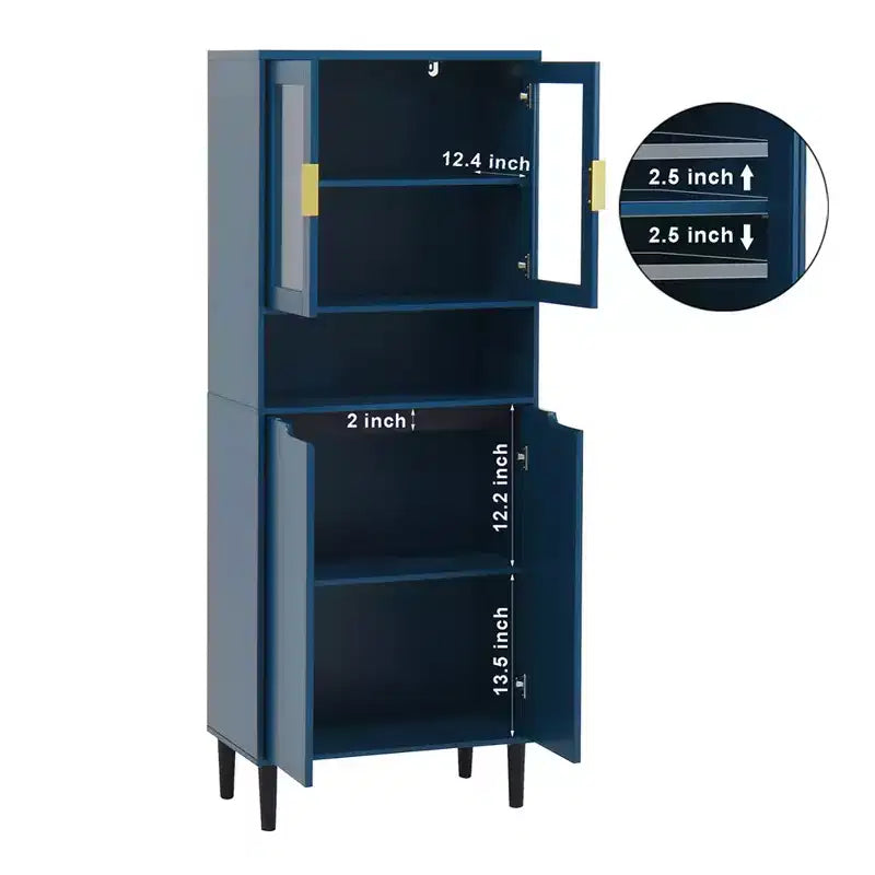 Meuble de cuisine autoportant de 160 cm avec portes vitrées, buffet de rangement pour cuisine, salon et salle de bain