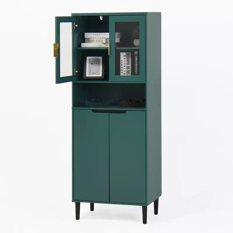 Meuble de cuisine autoportant de 160 cm avec portes vitrées, buffet de rangement pour cuisine, salon et salle de bain