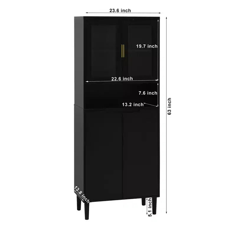 Meuble de cuisine autoportant de 160 cm avec portes vitrées, buffet de rangement pour cuisine, salon et salle de bain