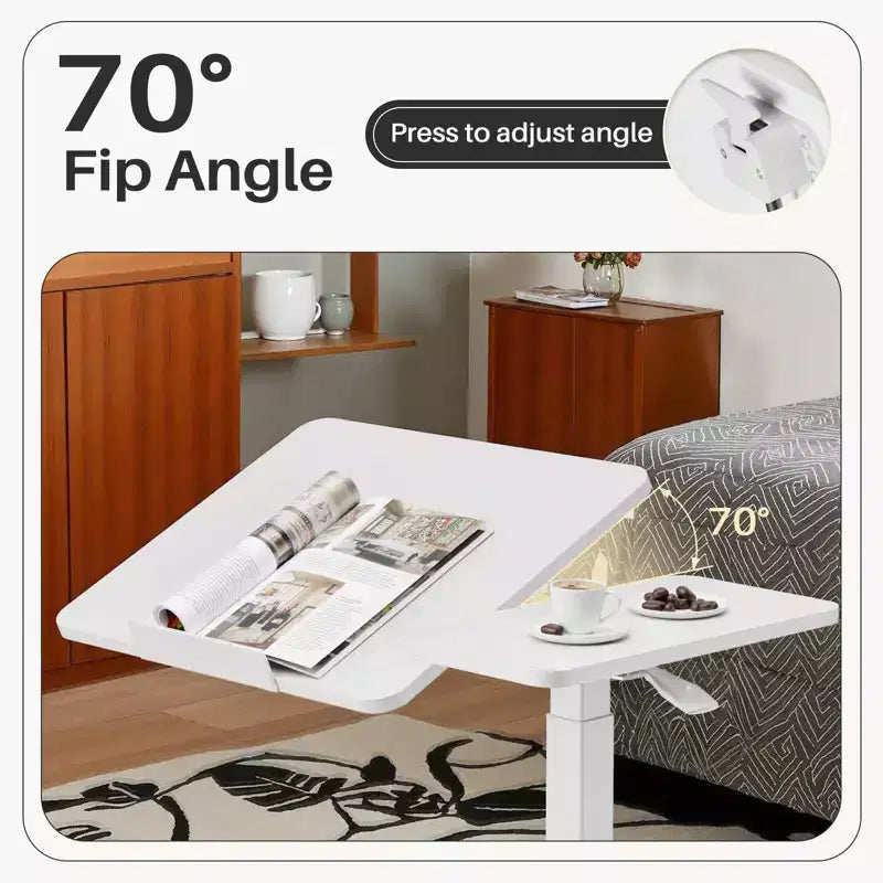 TUYOHW Table de lit réglable en hauteur et table d'ordinateur portable roulante avec plateau inclinable, table de chevet mobile roulante pour ordinateur portable, lit, canapé, bureau