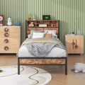 GDFStudio Yannis Modern Metal and Wooden Platform Bed Frame with Storage Headboard and Charging Station