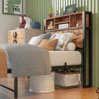 GDFStudio Yannis Modern Metal and Wooden Platform Bed Frame with Storage Headboard and Charging Station
