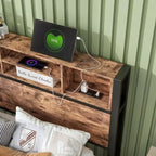 GDFStudio Yannis Modern Metal and Wooden Platform Bed Frame with Storage Headboard and Charging Station