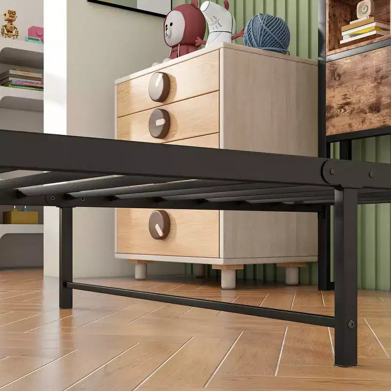 GDFStudio Yannis Modern Metal and Wooden Platform Bed Frame with Storage Headboard and Charging Station