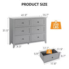 Commode à 6 tiroirs pour chambre à coucher, grande commode avec tiroirs profonds et poignées en métal, commodes modernes en bois pour entrée, couloir