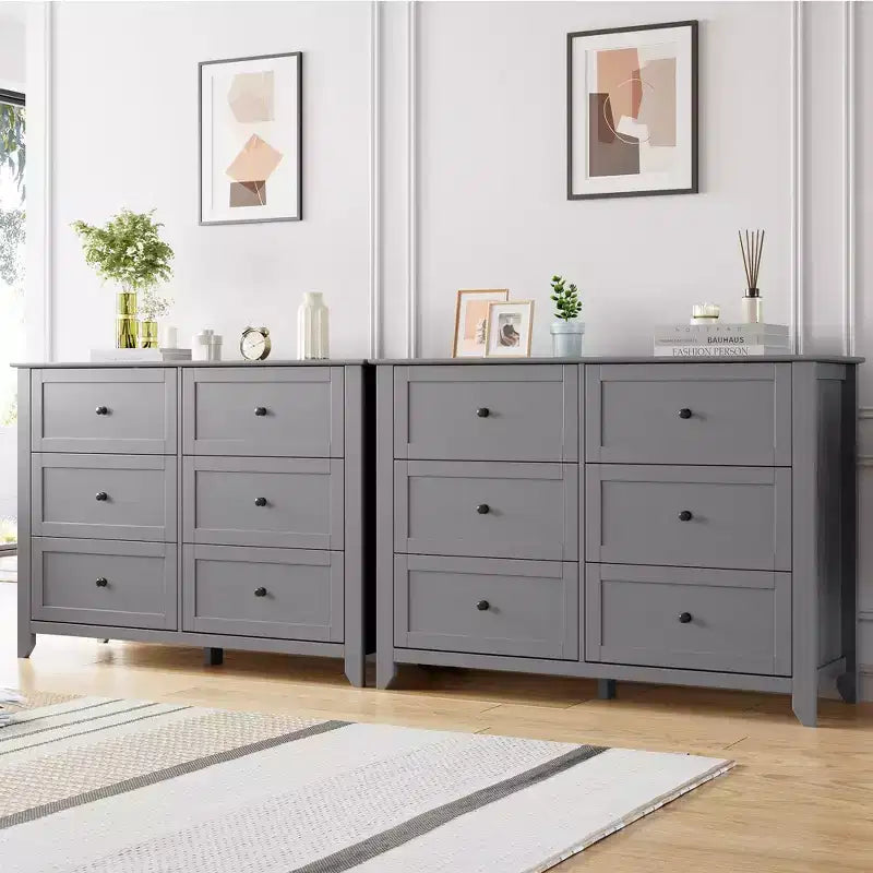 Commode à 6 tiroirs pour chambre à coucher, grande commode avec tiroirs profonds et poignées en métal, commodes modernes en bois pour entrée, couloir