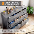 Commode à 6 tiroirs pour chambre à coucher, grande commode avec tiroirs profonds et poignées en métal, commodes modernes en bois pour entrée, couloir