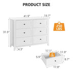Commode à 6 tiroirs pour chambre à coucher, grande commode avec tiroirs profonds et poignées en métal, commodes modernes en bois pour entrée, couloir