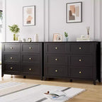 Commode à 6 tiroirs pour chambre à coucher, grande commode avec tiroirs profonds et poignées en métal, commodes modernes en bois pour entrée, couloir