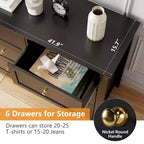 Commode à 6 tiroirs pour chambre à coucher, grande commode avec tiroirs profonds et poignées en métal, commodes modernes en bois pour entrée, couloir