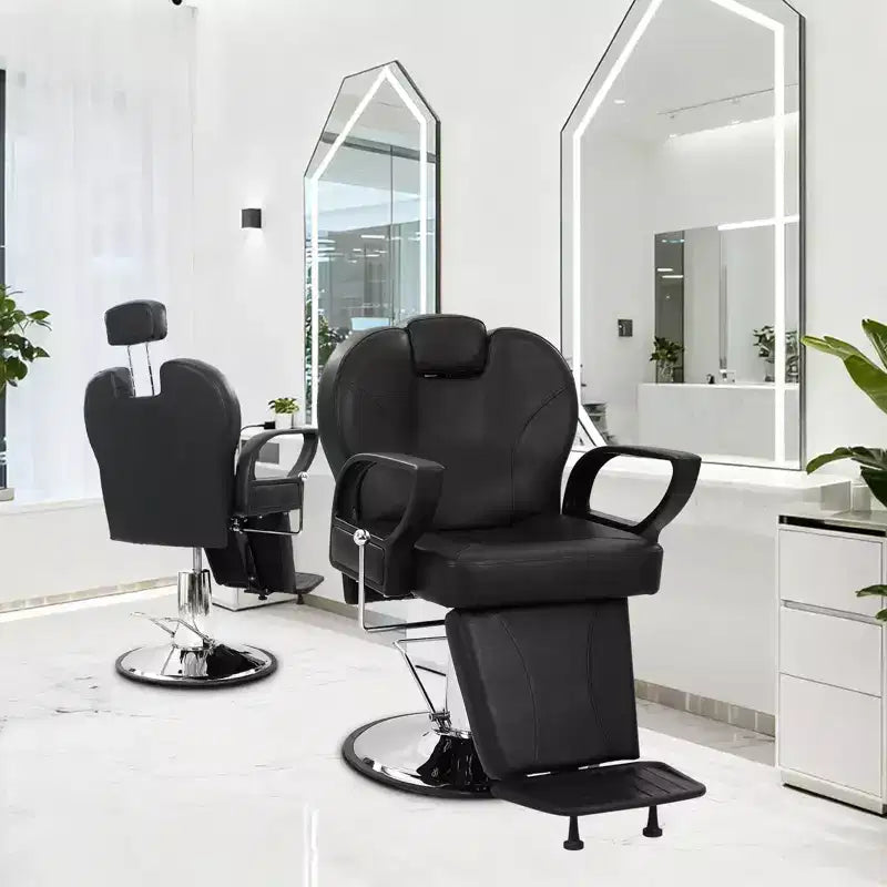 Fauteuil de barbier, Fauteuil de barbier inclinable robuste avec hauteur et appui-tête réglables, Fauteuil de coiffure pivotant à 360 degrés avec repose-pieds