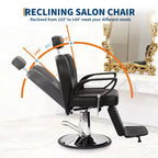 Fauteuil de barbier, Fauteuil de barbier inclinable robuste avec hauteur et appui-tête réglables, Fauteuil de coiffure pivotant à 360 degrés avec repose-pieds