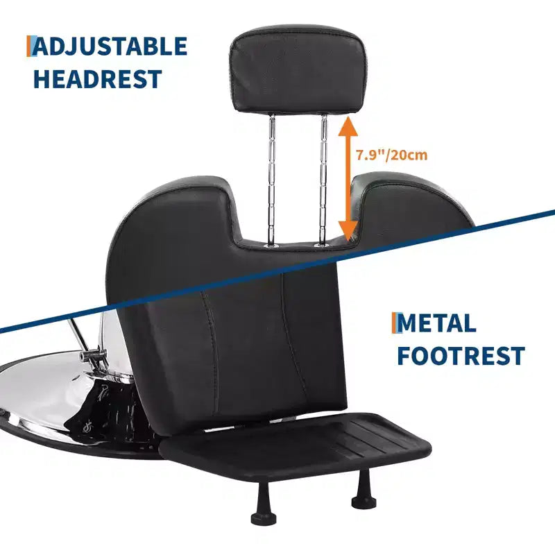 Fauteuil de barbier, Fauteuil de barbier inclinable robuste avec hauteur et appui-tête réglables, Fauteuil de coiffure pivotant à 360 degrés avec repose-pieds
