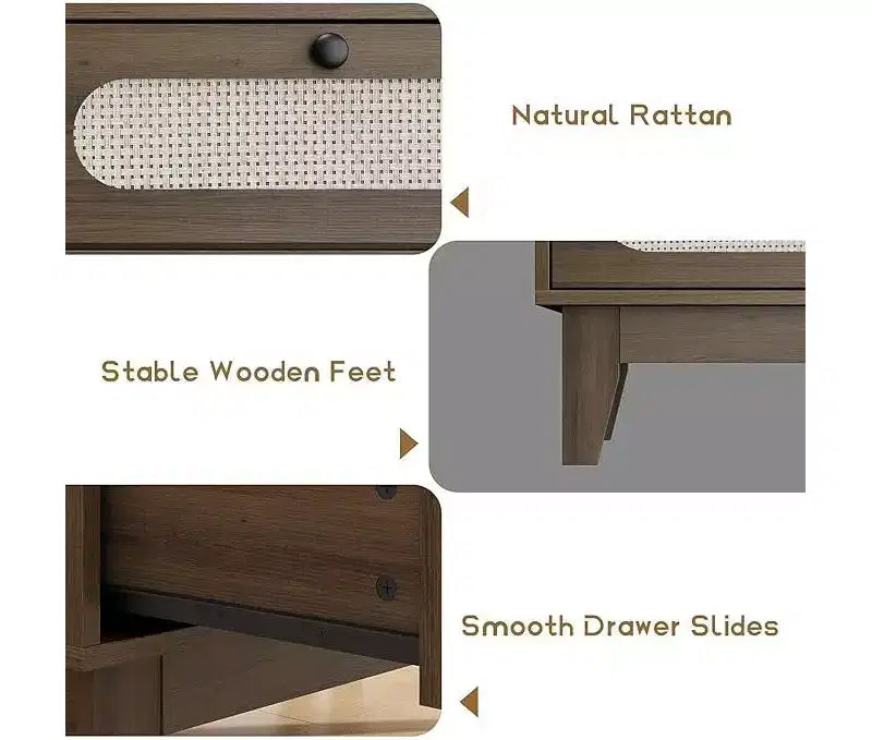 Commode à 6 tiroirs en rotin, avec ports USB et prises de courant, 6 tiroirs de rangement pour chambre à coucher, salon, couloir, chevet, salle à manger, couloir