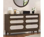 Commode à 6 tiroirs en rotin, avec ports USB et prises de courant, 6 tiroirs de rangement pour chambre à coucher, salon, couloir, chevet, salle à manger, couloir