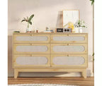 Commode à 6 tiroirs en rotin, avec ports USB et prises de courant, 6 tiroirs de rangement pour chambre à coucher, salon, couloir, chevet, salle à manger, couloir
