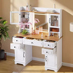 Coiffeuse blanche Acekool avec miroir, lumière réglable, tiroirs et ports de charge pour chambre ou dressing