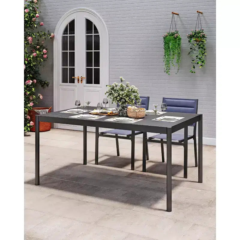 Table de salle à manger de patio avec plateau en verre trempé, table rectangulaire d'extérieur, table à manger résistante aux intempéries