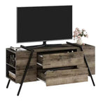Meuble TV meuble de divertissement moderne avec étagère réglable, 2 tiroirs, console multimédia, pieds en métal en forme de U, pour salon, chambre, bureau