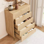 Acekool Rattan Commode à 5 Tiroirs, Commode Haute de 112 cm Style Ferme avec Pieds en Métal pour Chambre à Coucher Salon