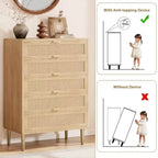 Acekool Rattan Commode à 5 Tiroirs, Commode Haute de 112 cm Style Ferme avec Pieds en Métal pour Chambre à Coucher Salon