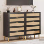 Acekool Rattan Commode à 5 Tiroirs, Commode Haute de 112 cm Style Ferme avec Pieds en Métal pour Chambre à Coucher Salon