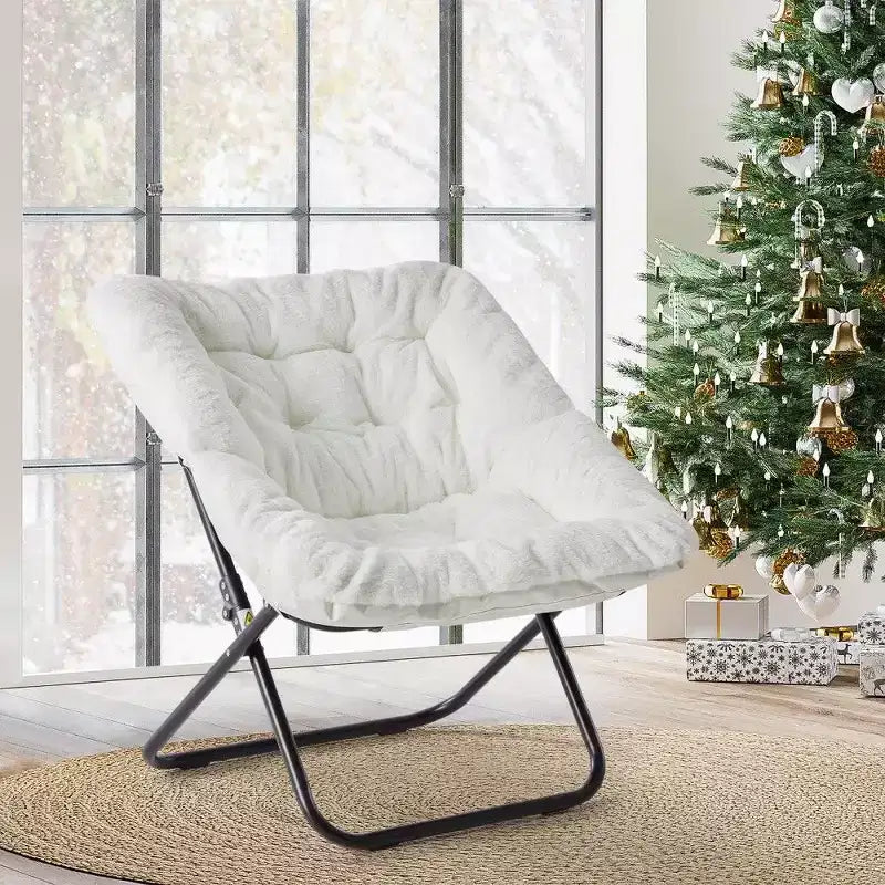 TUYOHW Fauteuil d'appoint en fausse fourrure grande taille, chaise longue pliante avec siège moelleux pour chambre et salon