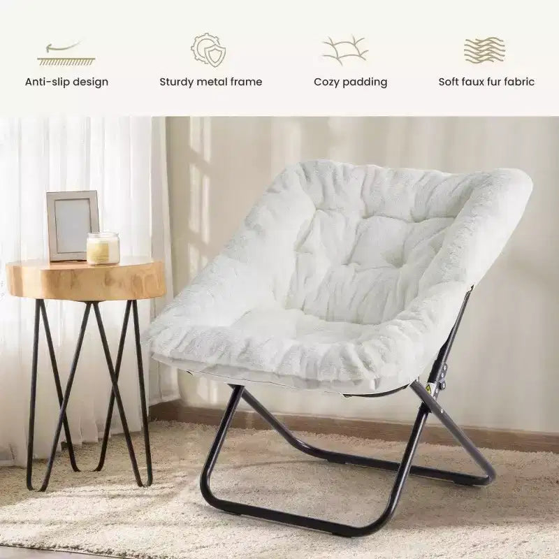 TUYOHW Fauteuil d'appoint en fausse fourrure grande taille, chaise longue pliante avec siège moelleux pour chambre et salon
