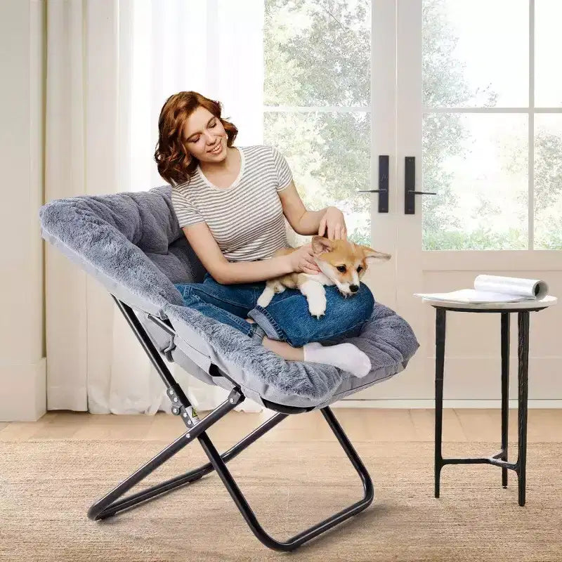TUYOHW Fauteuil d'appoint en fausse fourrure grande taille, chaise longue pliante avec siège moelleux pour chambre et salon