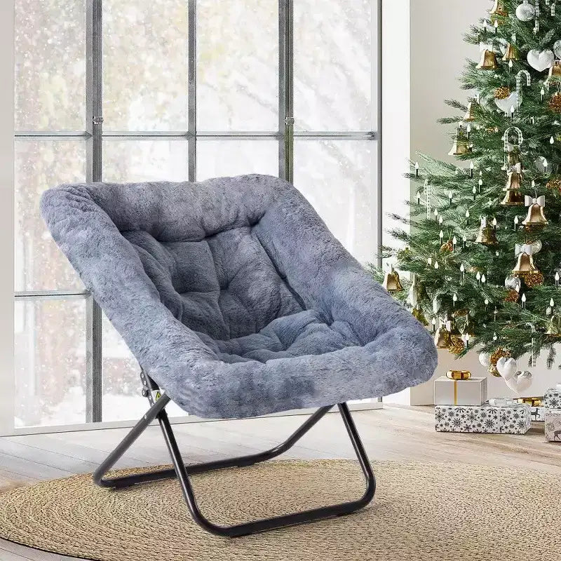 TUYOHW Fauteuil d'appoint en fausse fourrure grande taille, chaise longue pliante avec siège moelleux pour chambre et salon