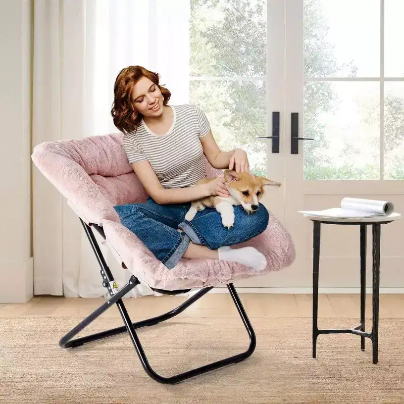 TUYOHW Fauteuil d'appoint en fausse fourrure grande taille, chaise longue pliante avec siège moelleux pour chambre et salon