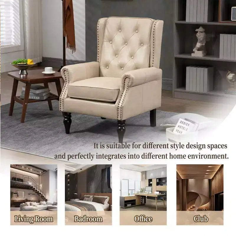Fauteuil MAYEERTY en bois, pieds en bois robustes, salon chambre, PU noir
