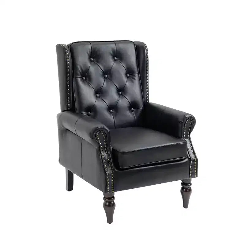 Fauteuil MAYEERTY en bois, pieds en bois robustes, salon chambre, PU noir