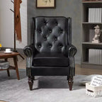 Fauteuil MAYEERTY en bois, pieds en bois robustes, salon chambre, PU noir