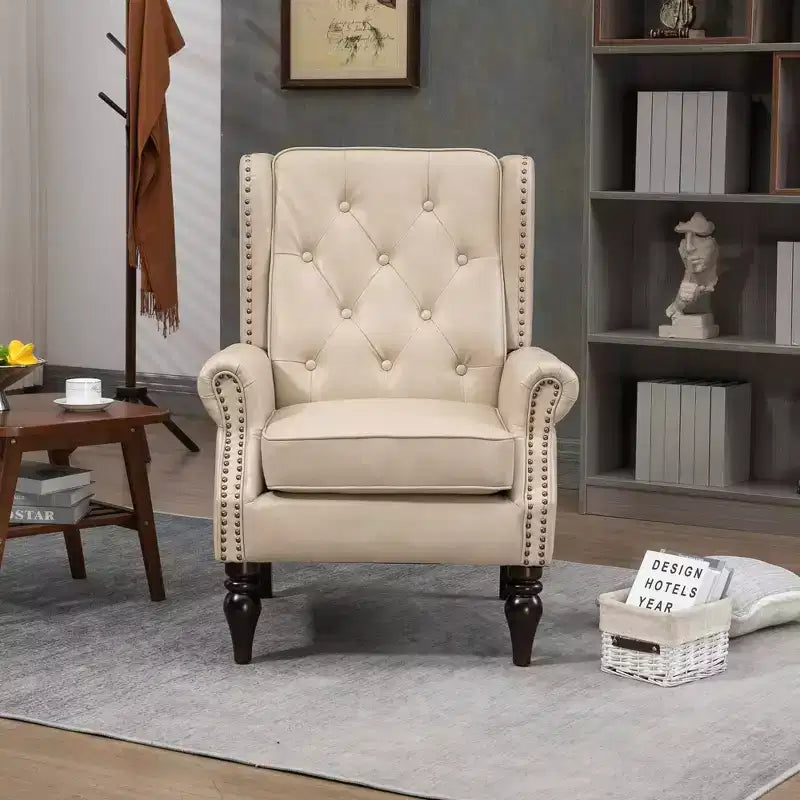 Fauteuil MAYEERTY en bois, pieds en bois robustes, salon chambre, PU noir