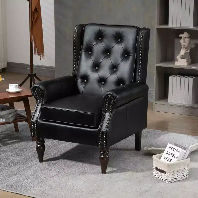 Fauteuil MAYEERTY en bois, pieds en bois robustes, salon chambre, PU noir