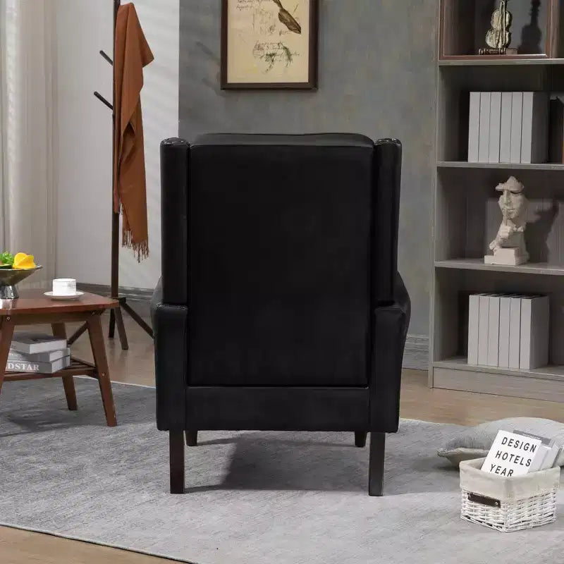 Fauteuil MAYEERTY en bois, pieds en bois robustes, salon chambre, PU noir