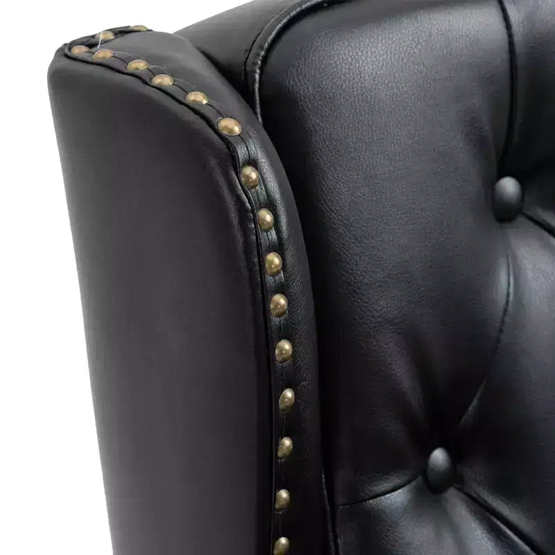 Fauteuil MAYEERTY en bois, pieds en bois robustes, salon chambre, PU noir