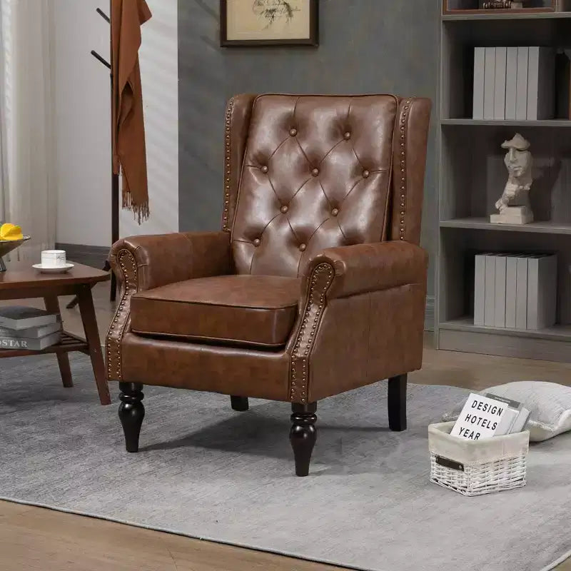Fauteuil MAYEERTY en bois, pieds en bois robustes, salon chambre, PU noir