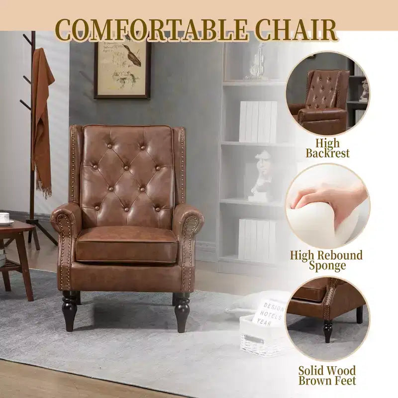 Fauteuil MAYEERTY en bois, pieds en bois robustes, salon chambre, PU noir