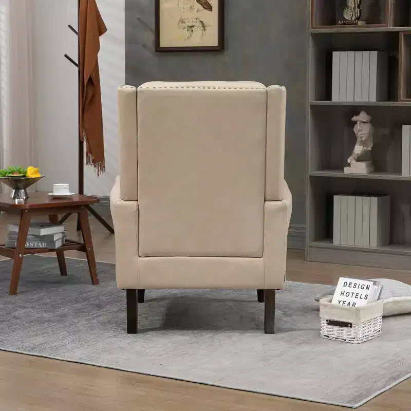 Fauteuil MAYEERTY en bois, pieds en bois robustes, salon chambre, PU noir