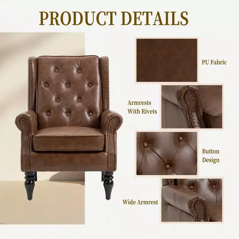 Fauteuil MAYEERTY en bois, pieds en bois robustes, salon chambre, PU noir