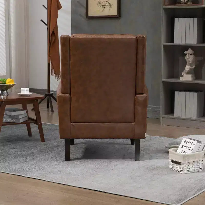 Fauteuil MAYEERTY en bois, pieds en bois robustes, salon chambre, PU noir