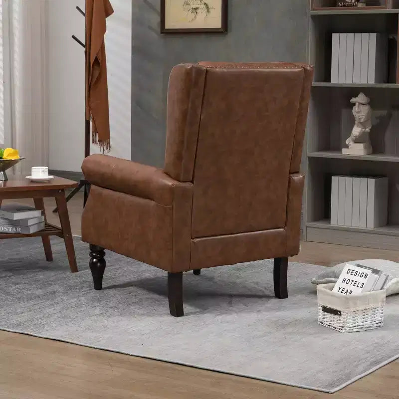 Fauteuil MAYEERTY en bois, pieds en bois robustes, salon chambre, PU noir