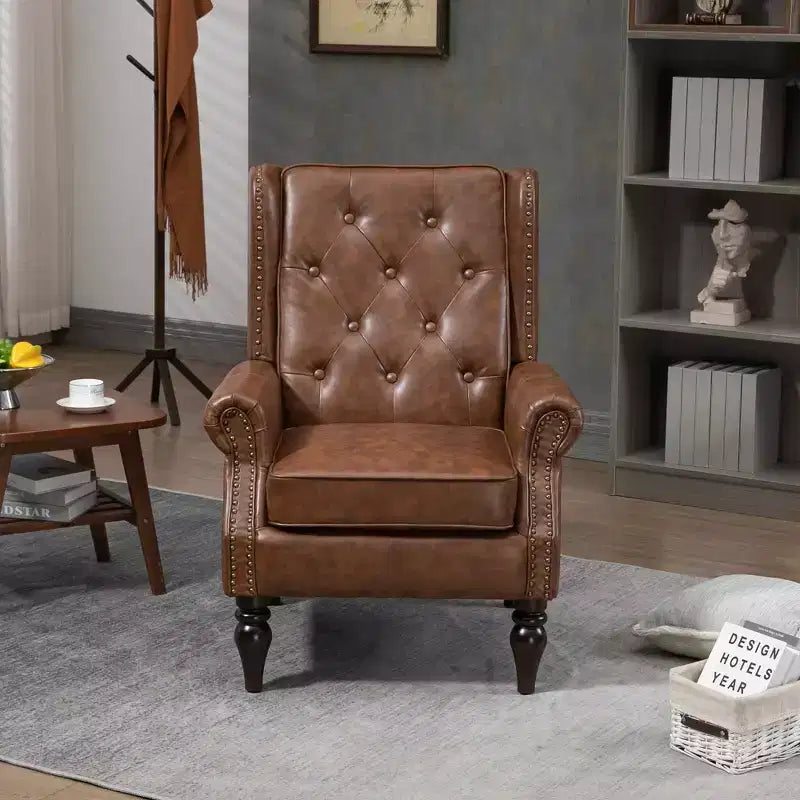 Fauteuil MAYEERTY en bois, pieds en bois robustes, salon chambre, PU noir