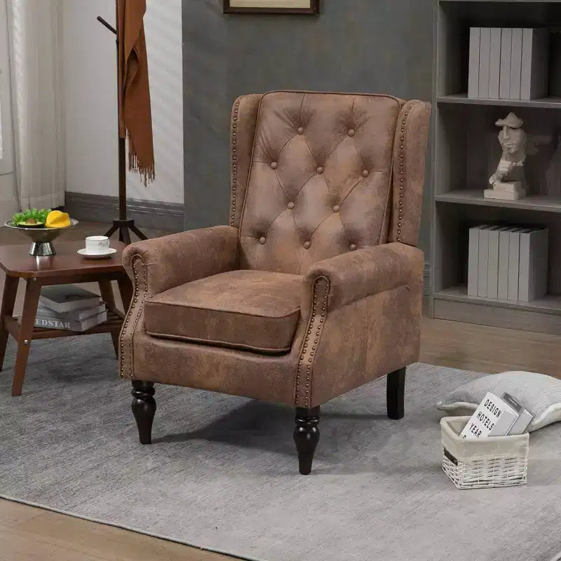 Fauteuil MAYEERTY en bois, pieds en bois robustes, salon chambre, PU noir