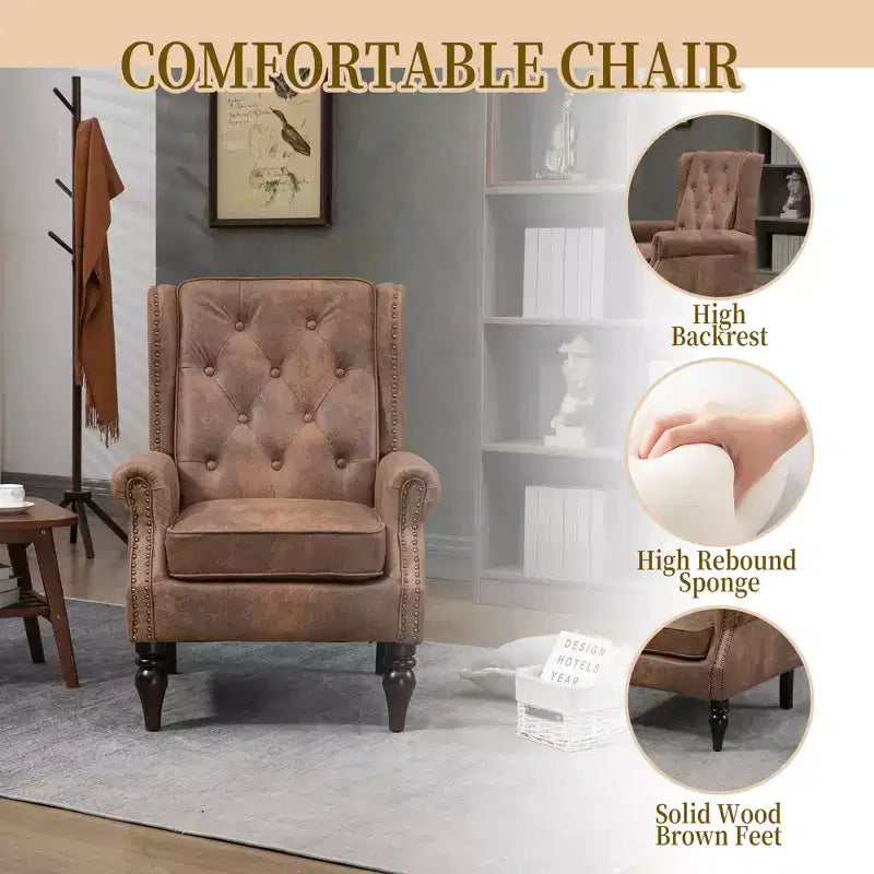 Fauteuil MAYEERTY en bois, pieds en bois robustes, salon chambre, PU noir