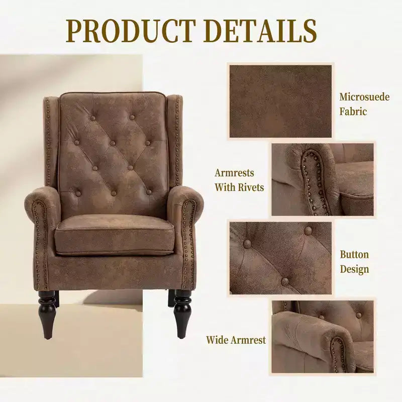 Fauteuil MAYEERTY en bois, pieds en bois robustes, salon chambre, PU noir